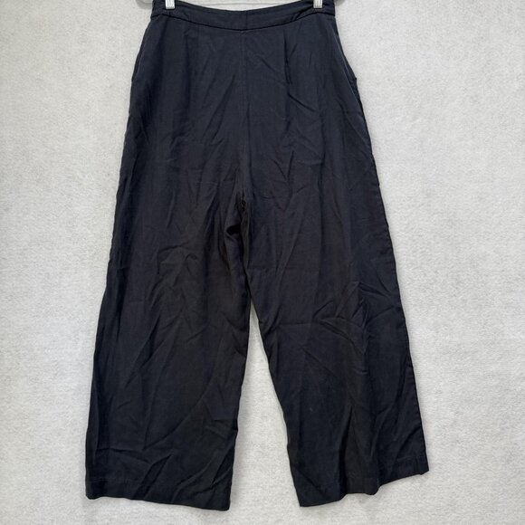 VETTA Pants Womens 6 Black Wide Leg Cropped Culotte Tencel Made in USA Side Zip - Picture 6 of 10